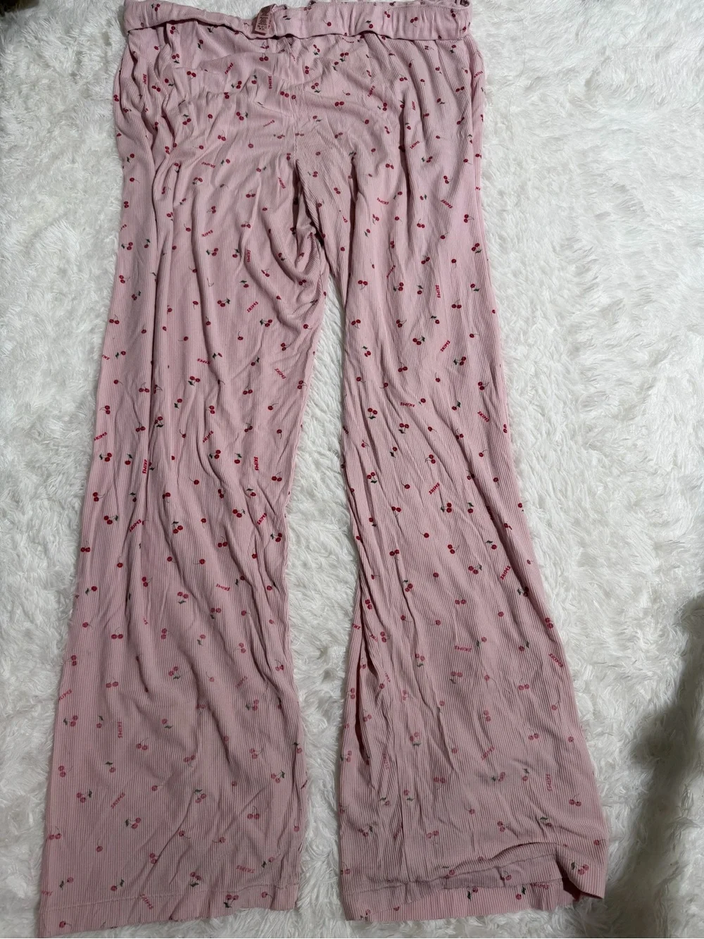 SKIMS 2X Cherries Print Pajama Sleep Matching Set Long Sleeve Pants Ribbed Soft